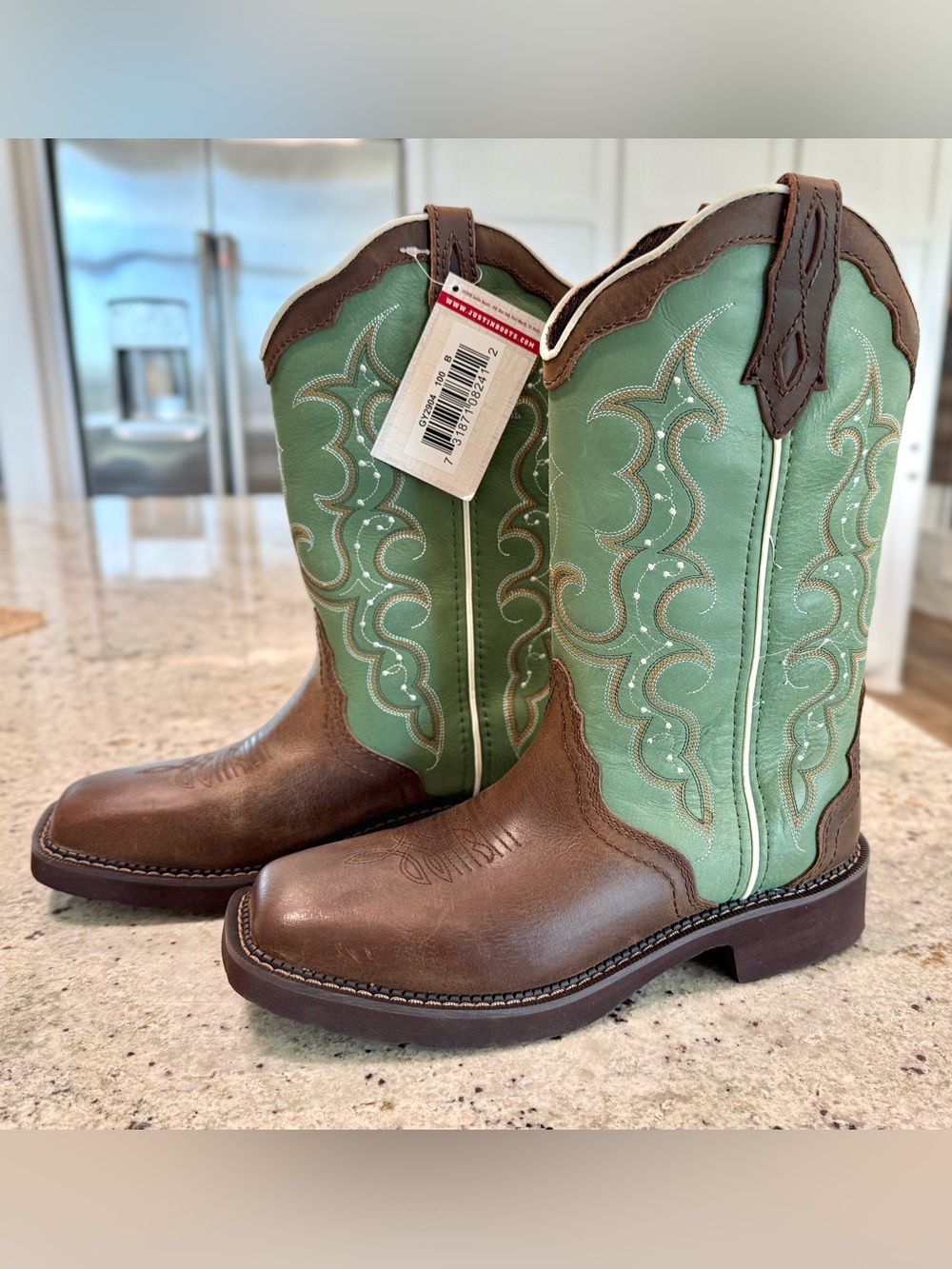 Justin Ladies Gypsy "Raya" Turquoise Barnwood Brown Cowboy Boots (NWT)